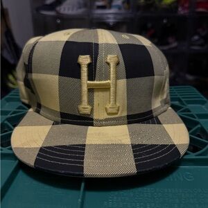 Vintage Huf New Era Yellow and Black plaid 59FIFTY Cap